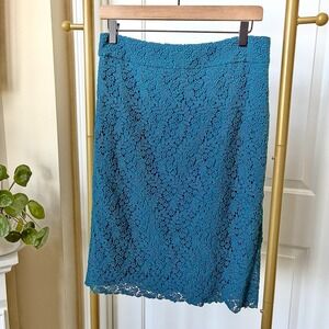 Talbots Teal Floral Lace Pencil Skirt Sz 6 EUC Scalloped Lined Cocktail Work